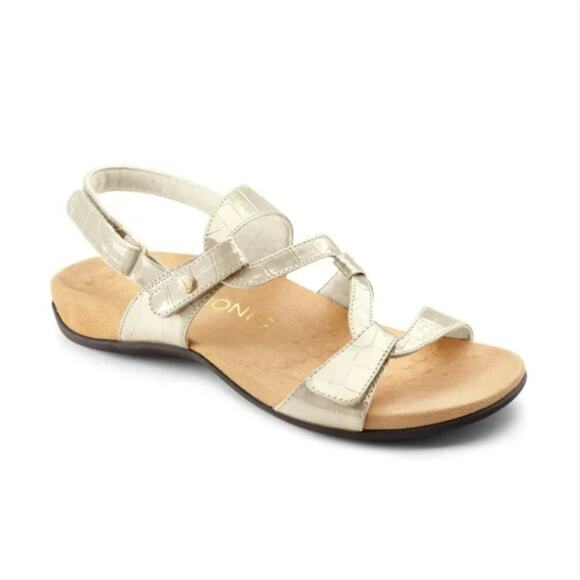Vionic Women's Paros Comfort Flat Back Strap Sandals Cream Crocodile Size 7 - Picture 1 of 9
